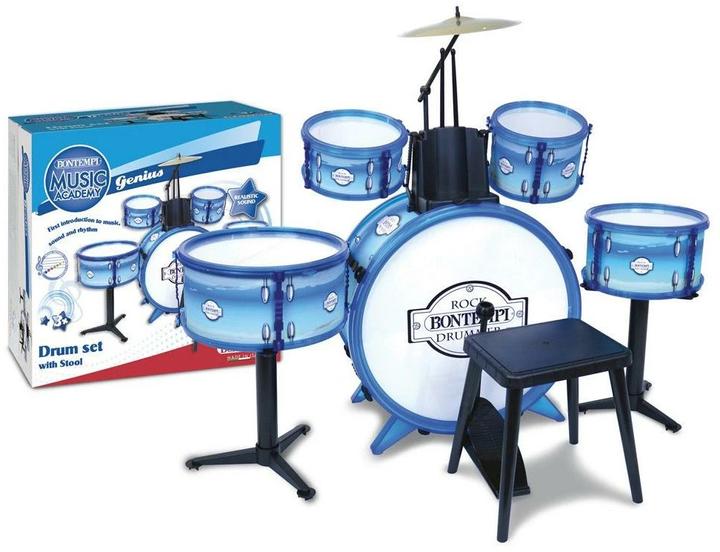 Actual product image Bontempi Metallic silver drum set with stool (Multilingual)