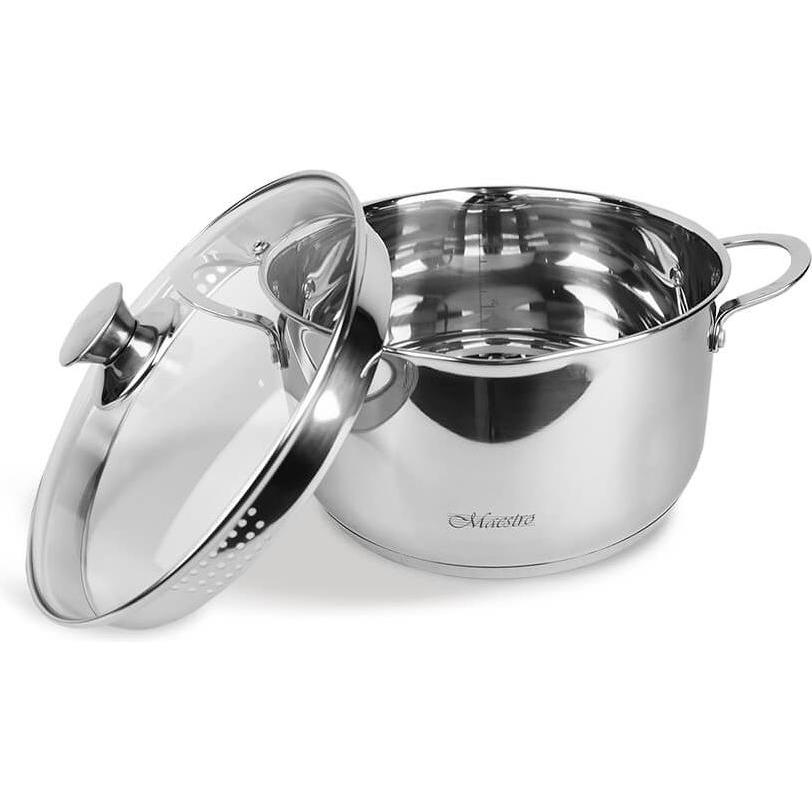 Maestro Garnek stalowy z pokrywką na indukcję gaz 18cm 2.0L MR-3510-18, Padella + Pentola, Argento