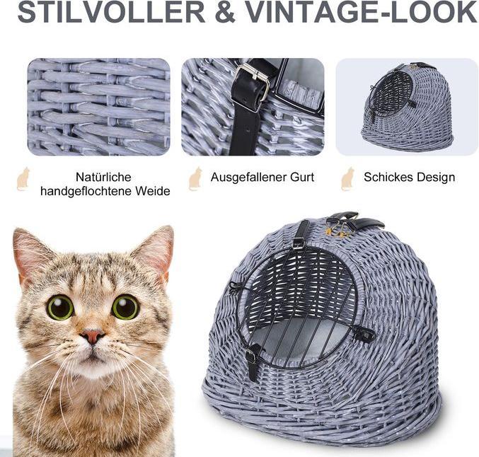 Produktbild Swisshandel24 Transportkorb Transportbox für Katzen Hunde, Korbhöhle mit Gitter,Katzenhaus aus Weide, Katzenkorb (Katze)