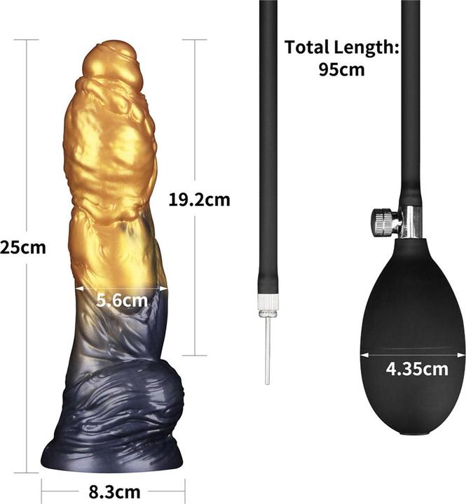 Image du produit Lovetoy Aufblasbarer Dildo mit doppelter Dichte, 10"/ 25 cm, Gold/Schwarz