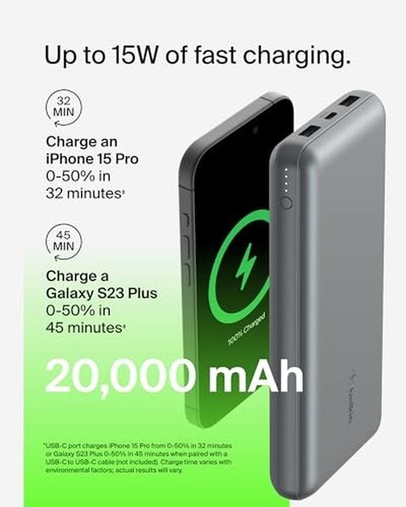 Actual product image Belkin 20k power bank 15w space grey (20000 mAh, 15 W, 74 Wh)
