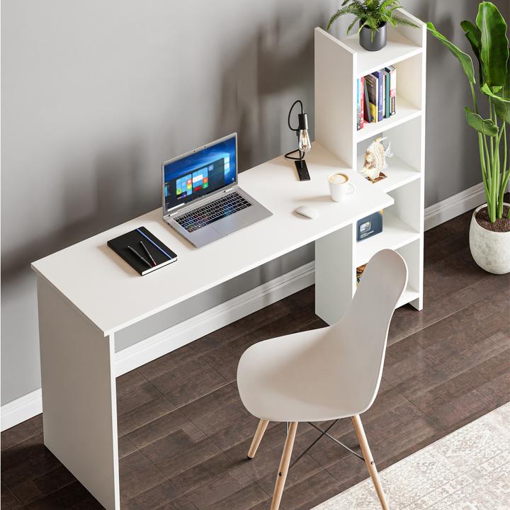 Produktbild En.Casa Schreibtisch mit Regal Chagtuniejle 150x45x120 cm Weiss