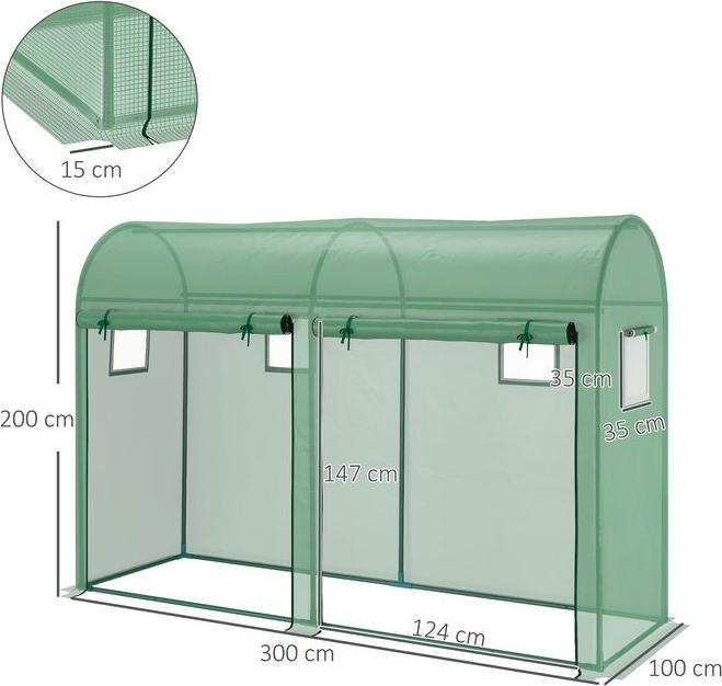 Actual product image Swisshandel24 Foliengewächshaus 300x100x200 cm, 4 Fenster, 2 Türen aus PE-Kunststoff und Stahl