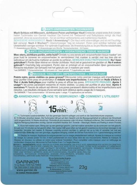 Actual product image Garnier Face Mask Skin ClearActive Anti Impurities 23 g (34.13 ml)