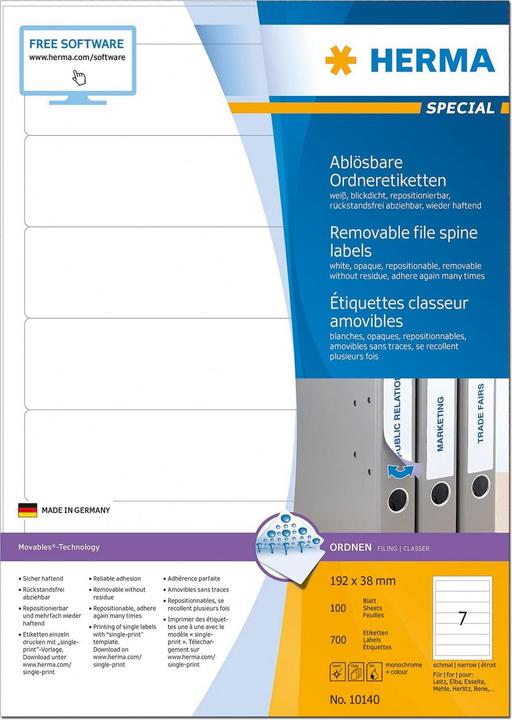 Produktbild HERMA Ablösbare Ordneretiketten A4