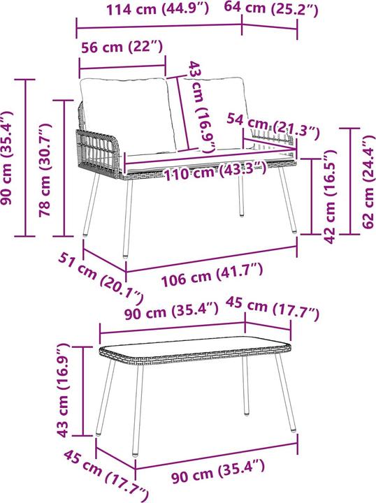 Produktbild vidaXL Garten Essgruppe (90 x 45 x 43 cm)