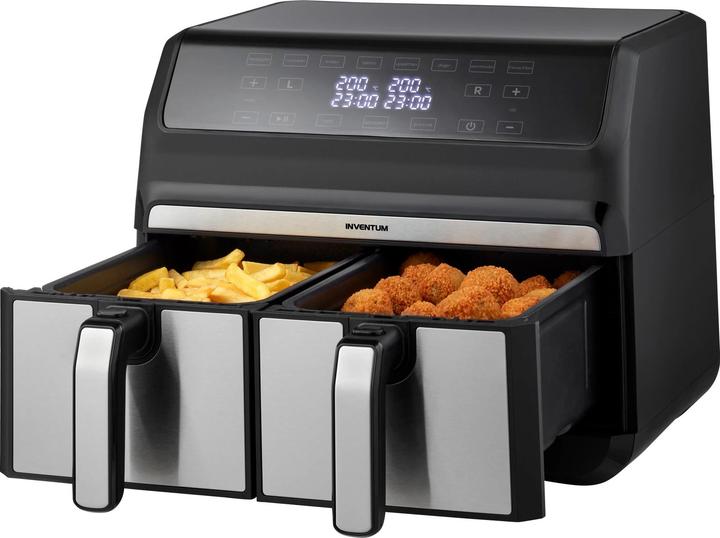 Produktbild Inventum GF800HLD - Dubbele airfryer - Heteluchtfriteuse - Inhoud 2 x 4 liter - Zwart/RVS