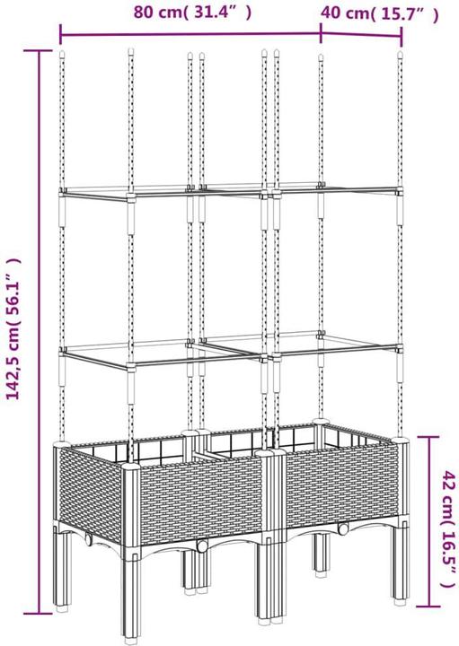 Image du produit vidaXL Bac à plantes avec treillis PP