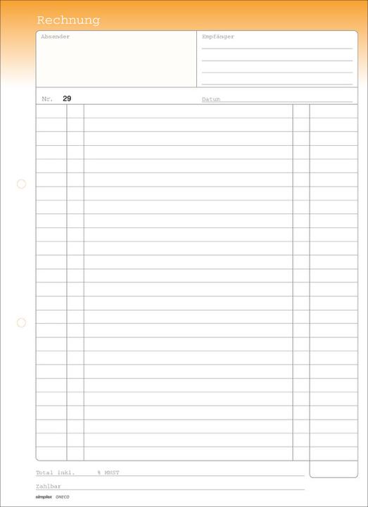 Image du produit Simplex Carnet de notes autocopiant Factures Oneco (100 x)
