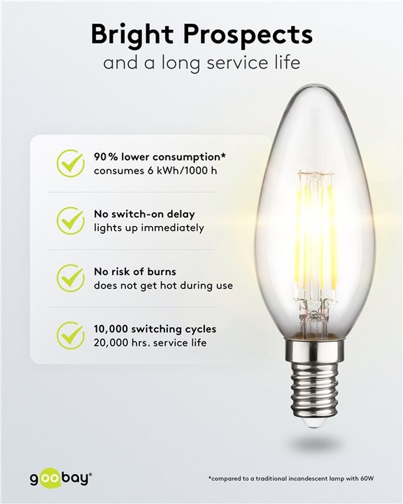 Immagine prodotto Goobay Candela LED a filamento, 6 W (E14, 6 W, 1055 lm, 1 x, C)