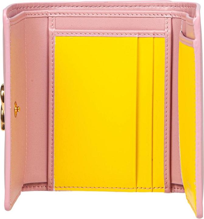 Actual product image Dolce & Gabbana leather wallet with metal dg logo in pink and yellow color