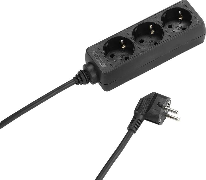 Actual product image Vivanco 3-way socket strip, black, 1.5mm??, 1.40m (3x, 1.40 m)