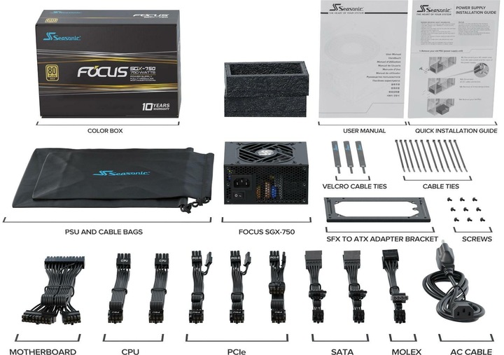 Actual product image Seasonic Power supply 750W FOCUS-SGX-750 Modular (80+Gold) (750 W)