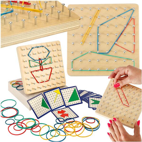 Actual product image Ikonka Geoboard geoplan wooden puzzle for creating shapes with rubber bands