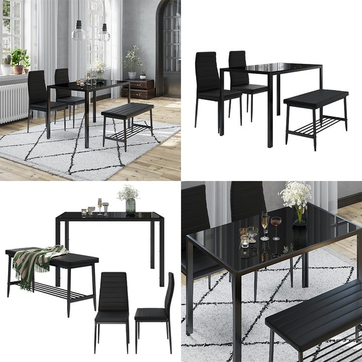 Actual product image Vicco Esstisch-Set Grand, Schwarz, 120 x 70 cm 4-teiliges Set (Glass)