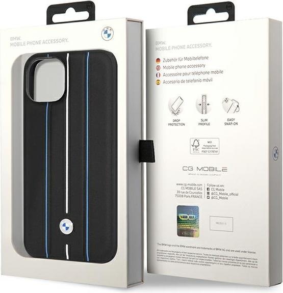 Produktbild BMW Etui BMHCP14S22RVSK iPhone 14 6.1" czarny/black hardcase Leather Stamp Blue Lines (Apple iPhone 14)