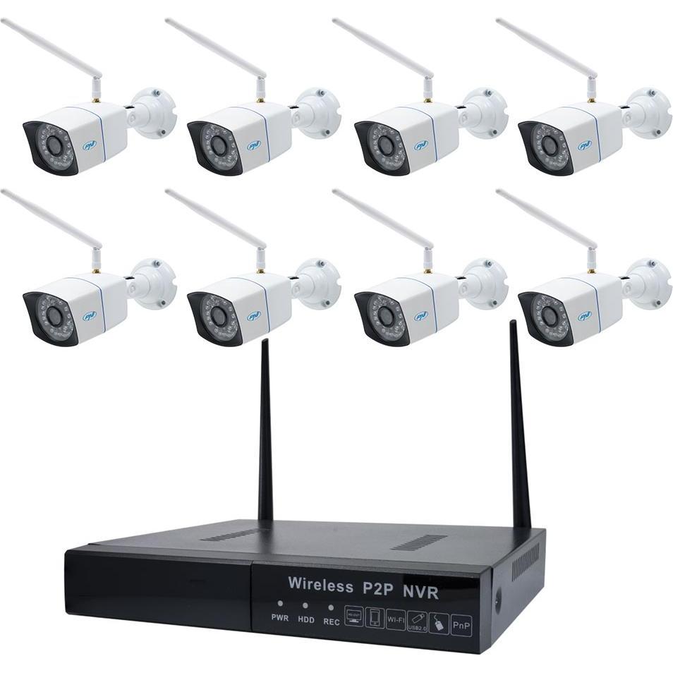 PNI Paket Videoüberwachungspaket House WiFi550 NVR und 8 drahtlose Kameras, 1,0 MP, Netzwerkkamera, Schwarz