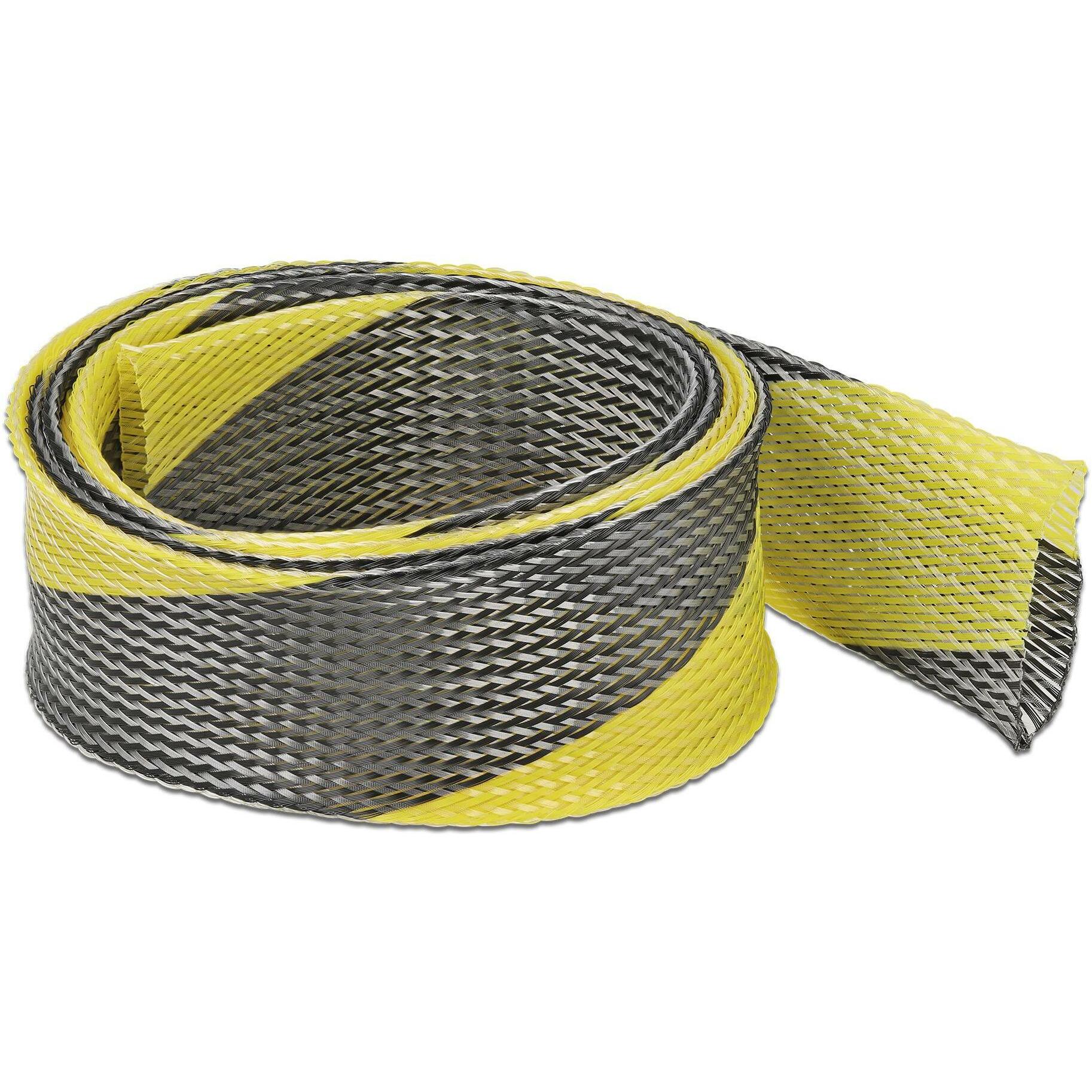 Delock, Kabelschutz + Kabelführung, Geflechtschlauch dehnbar 2 m x 50 mm schwarz-gelb (Kabelschlauch, 2000 mm)