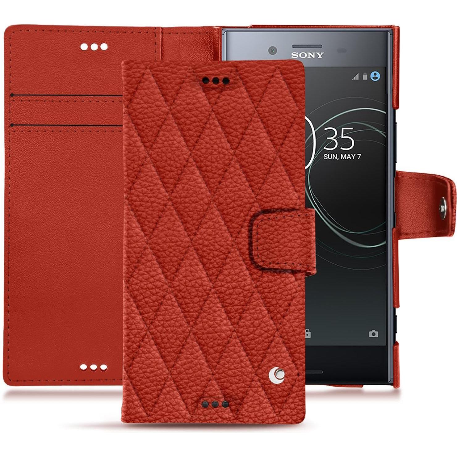 Noreve Lederschutzhülle Wallet (Sony Xperia XZ Premium), Smartphone Hülle, Orange