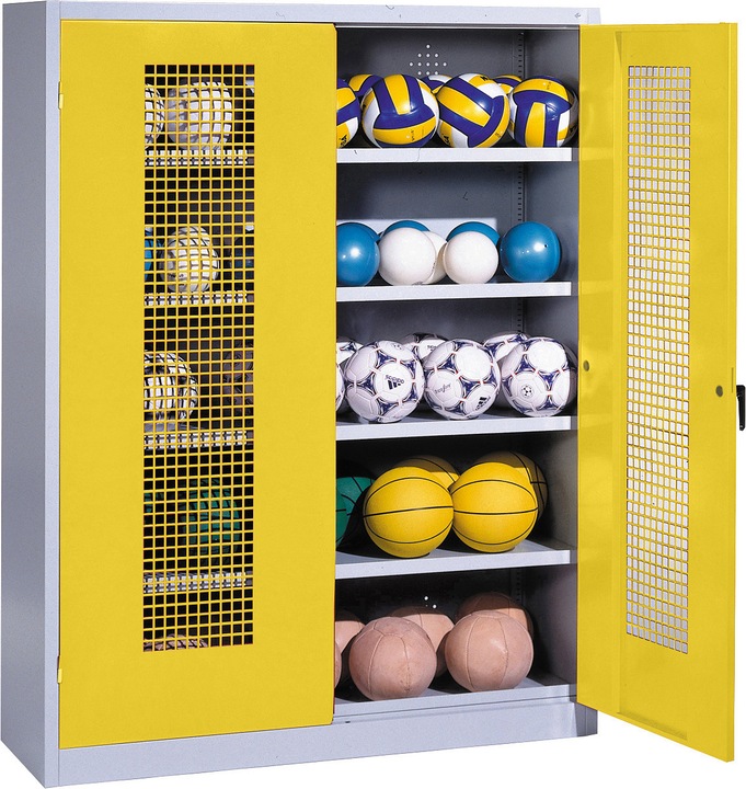 C+P Ballschrank (HxBxT: 195x150x50 cm, mit Lochblech-Flügeltüren, Typ 3)