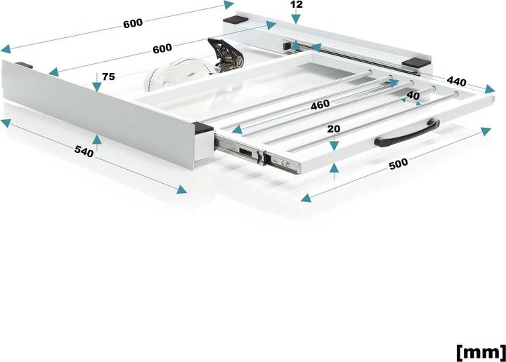 Actual product image Wiltec Intermediate installation frame Towel holder Connecting frame Dryer Washing machine