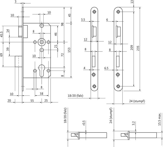 Actual product image BKS Room door mortice lock 0415 PZW 24/ 55/72/8 mm DIN right silver crowned class 2 zinc die cast (Mortise lock)