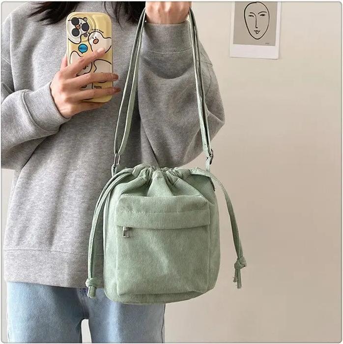 Immagine prodotto Only-Bags.Store Borsa shopping in velluto a coste con coulisse, borsa a tracolla, borsa hobo, borsa casual, grande
