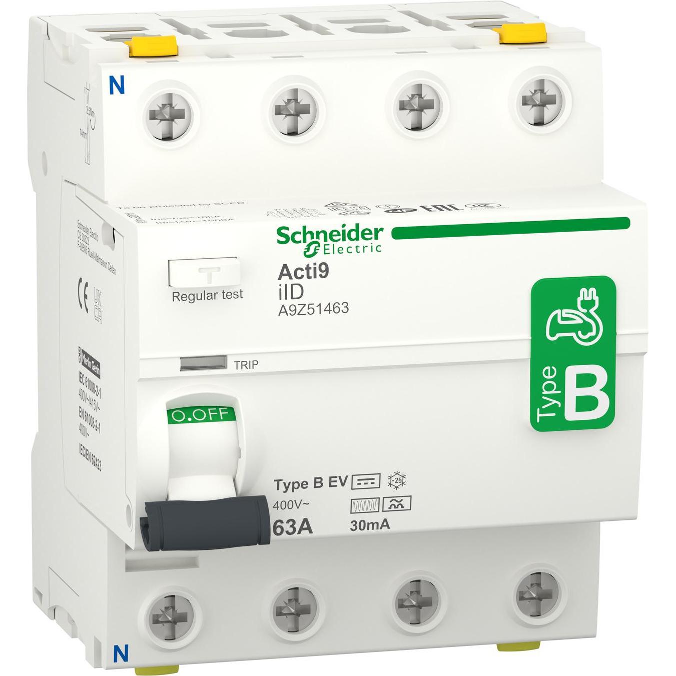 Schneider Electric, Interruttore, RCD IID 4P 63A 30mA TIPO B-EV (A9Z51463)