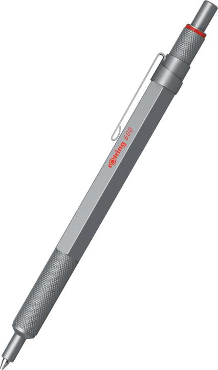 Actual product image Rotring 600 Gel Pen | 0.55 mm | Black Ink | Silver Metal Body Pen | Non-Slip Knurled Grip & Hexagonal Ba... (Silver, 1 x)
