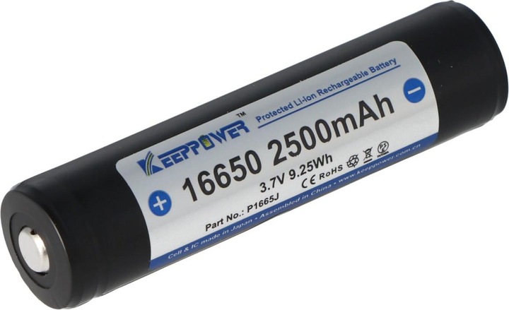 Produktbild Keeppower Akku 16650 bzw. 17650 geschützt Pluspol erhöht UR16650ZTA (1 Stk., 16650, 2500 mAh)