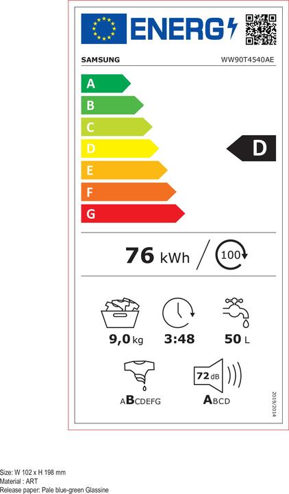 Energy Label Samsung Washing machine WW90T4540AE/LE (9 kg, Left)