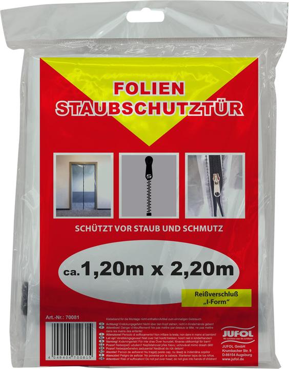 Produktbild Jufol Folien-Staubschutztür 2,20x1,20 m LDPE transparent Reissverschluss I-Form (2.20 x 1.20 m)