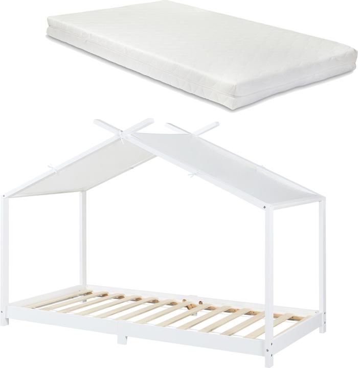 En.Casa Kinderbett Brome mit Matratze 90x200 cm Weiss (90 x 200 cm)