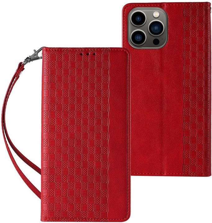 Produktbild Hurtel Magnetband-Hülle für iPhone 12 Pro Max Tasche Brieftasche + Mini-Lanyard-Anhänger Rot (Apple iPhone 12 Pro Max)
