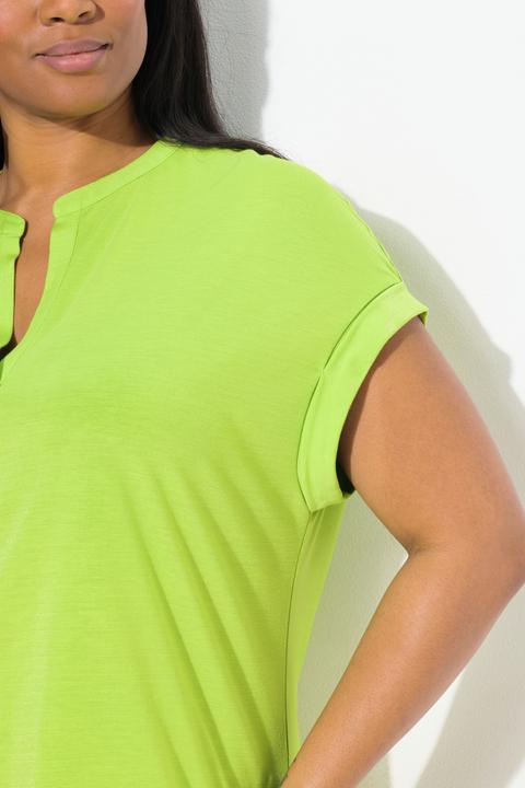 Actual product image Ulla Popken Split Neck Cap Sleeve Shimmer Tee (56)