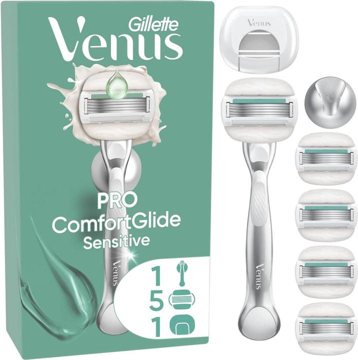 Produktbild Gillette Venus Pro Comfortglide Sensitive Systemklingen 5er,Handstück,Duschhänger,Reiseschutzkappe R