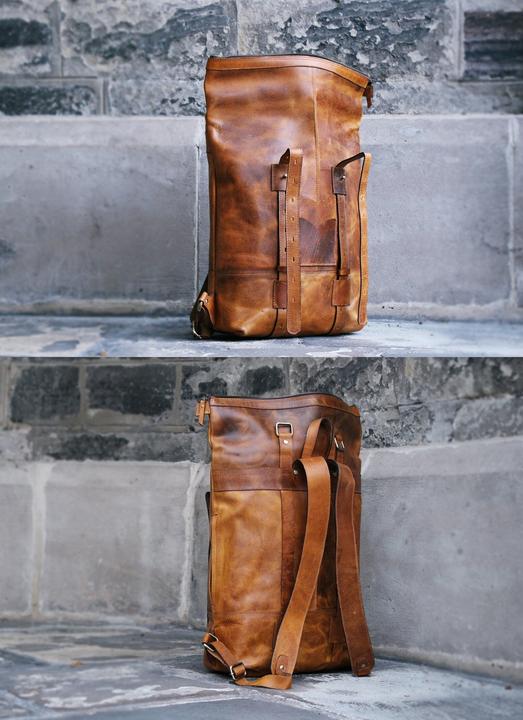 Image du produit Only-Bags.Store Sac à dos en cuir véritable fait main, sac à dos, sac de voyage vintage pour ordinateur portable