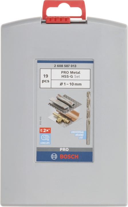 Produktbild Bosch Professional Zubehör PRO Metal HSS-G Spiralbohrer-Set, 19-tlg. (1 mm, 1.5 mm, 2 mm, 2.5 mm, 3 mm, 3.5 mm, 10 mm, 7 mm, 7.5 mm, 8 mm, 8.5 mm, 9 mm, 9.5 mm, 4 mm, 4.5 mm, 5 mm, 5.5 mm, 6 mm, 6.5 mm)