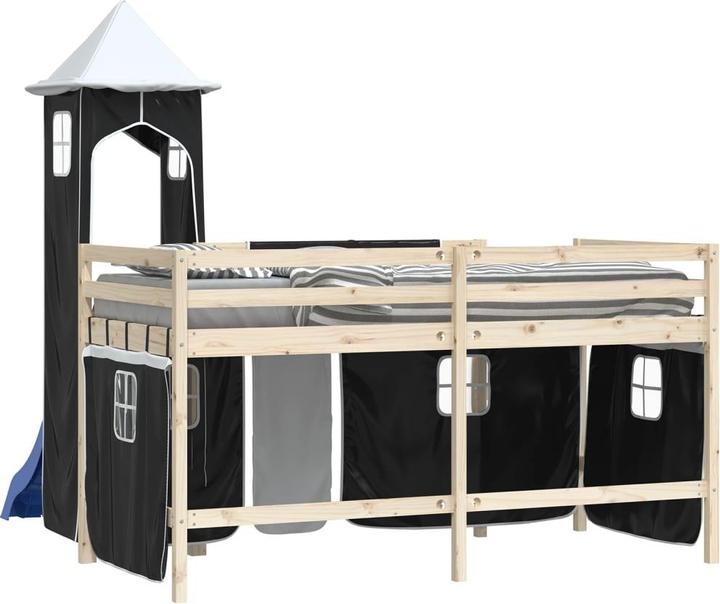 vidaXL Curtains for loft bed with tower white and black
