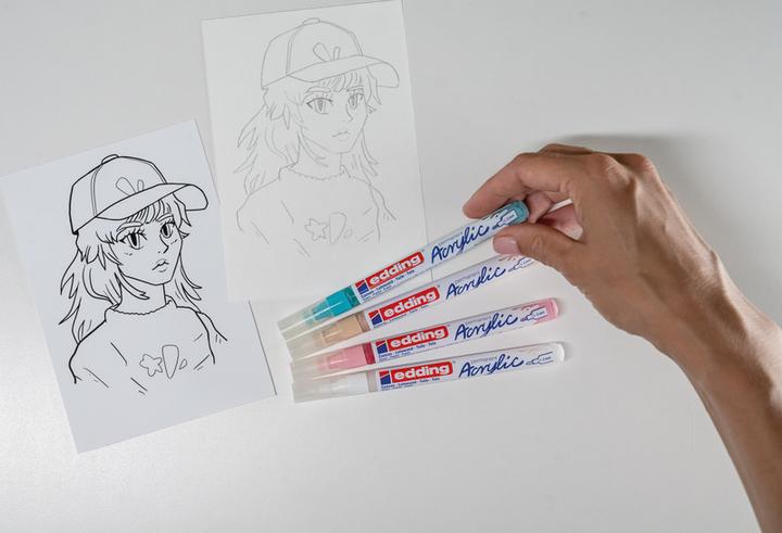 Produktbild Edding Acrylmarkeretui 5ST Manga sortiert (Warmbeige, edel mauve, Verkehrsweiss, Schwarz, opulent türkis, 2 mm, 5 x)