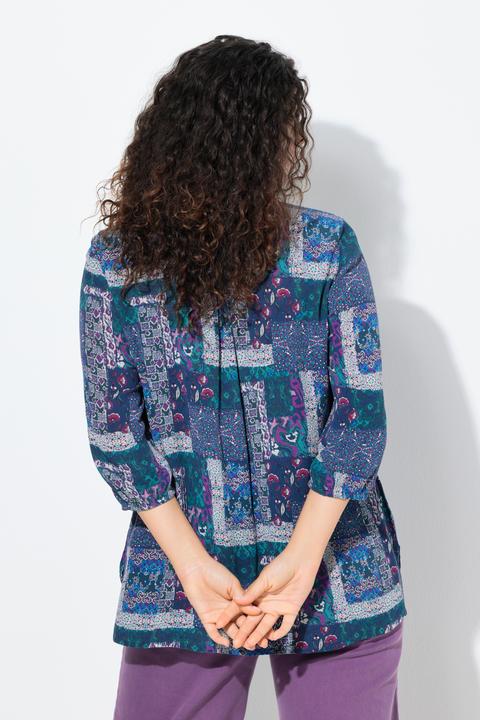 Actual product image Ulla Popken Patchwork Print Smocked 3/4 Sleeve Blouse (58)