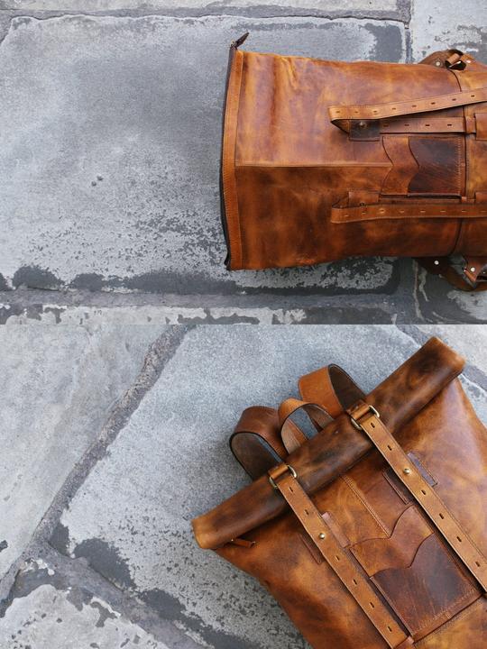 Image du produit Only-Bags.Store Sac à dos en cuir véritable fait main, sac à dos, sac de voyage vintage pour ordinateur portable