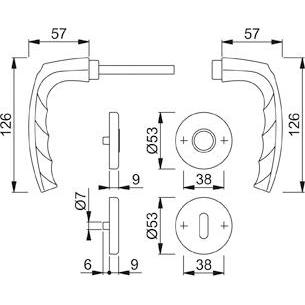 Thumbnail - Hoppe, Türgriff + Fenstergriff, Rosettengarnitur Atlanta 1530/42KV/42KVS Aluminium F1 rund OB DIN links / rechts D/D (Tü...