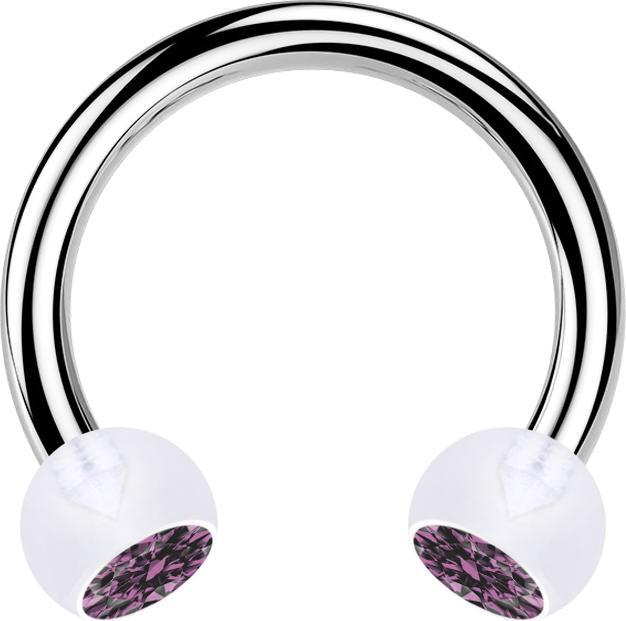 Actual product image Star Piercing Circular barbell silver with two transparent crystal balls light violet (Plastic, without brass, Surgical steel 316L)