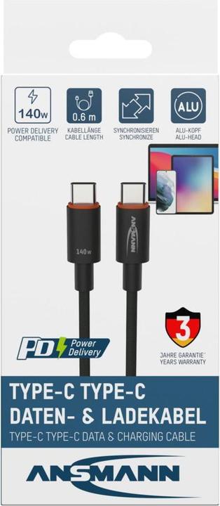 Image du produit Ansmann USB-C -> USB-C S/S 60cm câble de charge 140W anthracite (0.60 m, USB 3.0, USB 3.1)