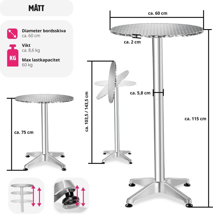 Produktbild tectake Bistrotisch (Ø 60 x 114 cm)