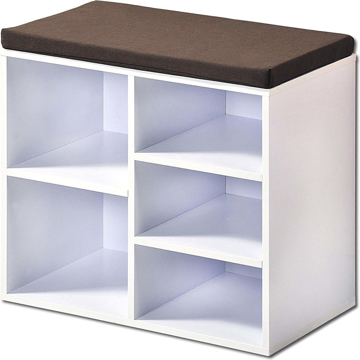 HTI-Living, Schuhschrank, Garderobenbank mit 5 Fächern inkl. Sitzkissen Weiss