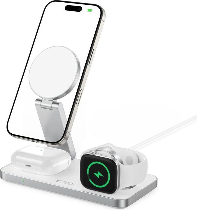 Produktbild Tech-Protect QI15W-A47 MagSafe 3in1 Inductive Charger + USB-C Cable - White (15 W)