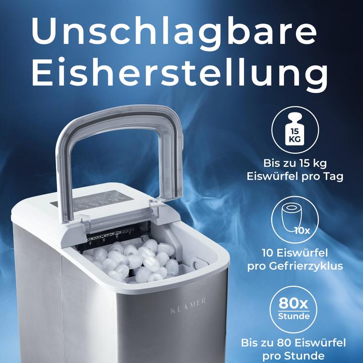 Produktbild KLAMER Eiswürfelmaschine 2.1 L Wassertank, 120 W Ice Maker