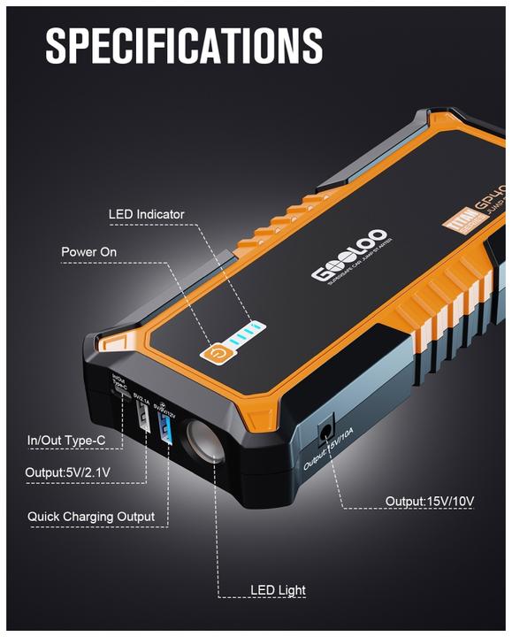 Produktbild Gooloo GP4000OR Jump-Starter 4000 A Spitzenstrom (4000 A, 24000 mAh)